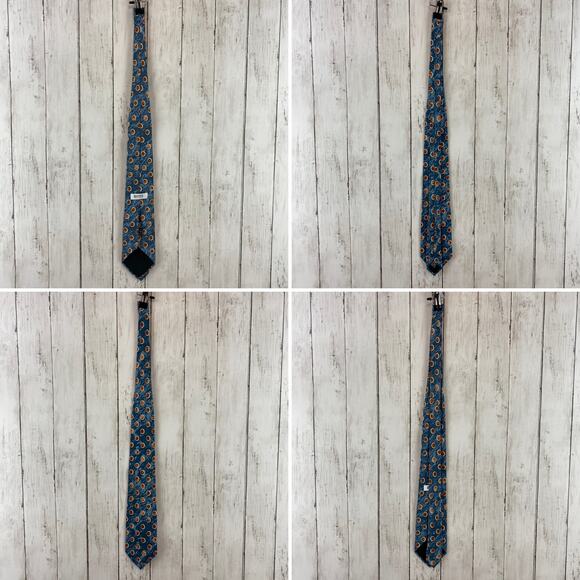 HUGO BOSS Blue Yellow Retro Full Moon Printed Silk Tie 3.5" Wide Made in Italy - Picture 7 of 7